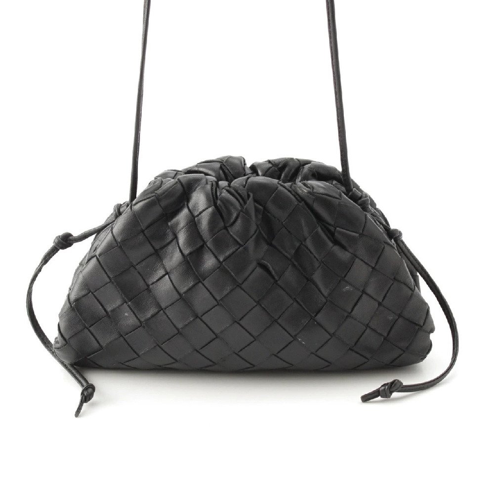 Bottega Veneta Leather Intrecciato Shoulder Bag Black
